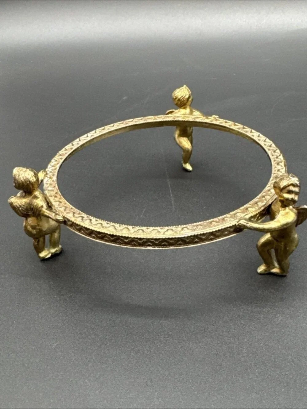 Vintage Ormolu Brass Cherub Stand Plant Candle Bowl Ornate Hollywood Regency